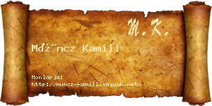 Müncz Kamill névjegykártya